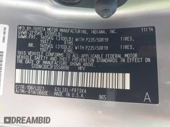 2015 Toyota Sienna SE with VIN 5TDXK3DC3FS558896, listed as a IAAI auction lot 40546295 with 91,686 mi miles and . Bid and sale history available at DreamBid. Image 9.