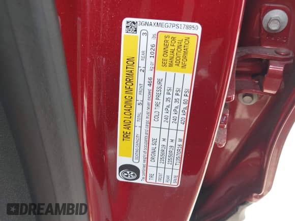 2023 Chevrolet Equinox RS with VIN 3GNAXMEG7PS178950, listed as a IAAI auction lot 42583597 with 41,000 mi miles and . Bid and sale history available at DreamBid. Image 9.