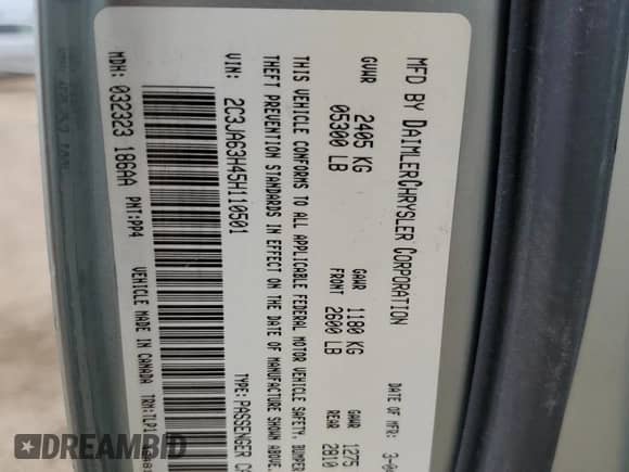 2005 Chrysler 300 C with VIN 2C3JA63H45H110501, listed as a Copart auction lot 63910345 with 144,261 mi miles and Salvage title. Bid and sale history available at DreamBid. Image 13.