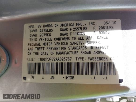 2010 Honda Accord EX с VIN 1HGCP3F72AA025767, выставлен на аукционе IAAI как лот 42533345 с пробегом 155 307 миль миль и . История ставок и продаж доступна на DreamBid. Изображение 9.