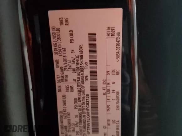 2017 Ford F-150 XL с VIN 1FTFW1EG0HFC83738, выставлен на аукционе Copart как лот 70002695 с пробегом 131 248 миль миль и Списание • Salvage title. История ставок и продаж доступна на DreamBid. Изображение 12.