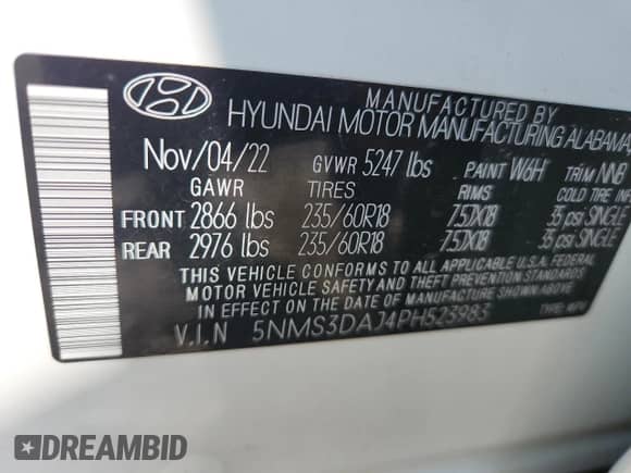 2023 Hyundai Santa Fe SEL with VIN 5NMS3DAJ4PH523983, listed as a Copart auction lot 71482085 with 17,235 mi miles and Salvage title. Bid and sale history available at DreamBid. Image 12.