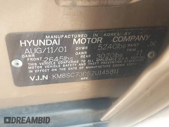 2002 Hyundai Santa Fe GLS с VIN KM8SC73D52U145811, выставлен на аукционе IAAI как лот 42859469 с пробегом 178 230 миль миль и . История ставок и продаж доступна на DreamBid. Изображение 9.