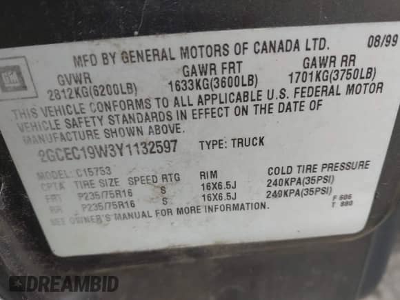 2000 Chevrolet Silverado 1500 LS with VIN 2GCEC19W3Y1132597, listed as a IAAI auction lot 43310296 with 213,485 mi miles and . Bid and sale history available at DreamBid. Image 9.
