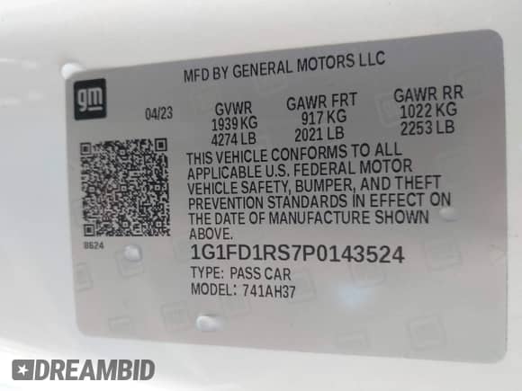 2023 Chevrolet Camaro 2LT with VIN 1G1FD1RS7P0143524, listed as a IAAI auction lot 42819526 with 13,753 mi miles and . Bid and sale history available at DreamBid. Image 9.
