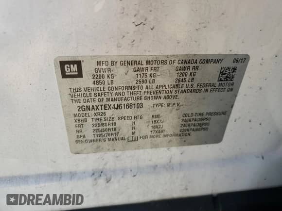 2018 Chevrolet Equinox LT z VIN 2GNAXTEX4J6168103, wystawiony jako Copart lot #65694455 z przebiegiem Nie podano mil oraz Szkoda całkowita • Salvage title. Historia ofert i sprzedaży dostępna na DreamBid. Obrazek 13.