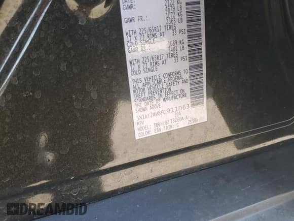 2015 Nissan Rogue SV with VIN 5N1AT2MV8FC911063, listed as a Copart auction lot 84456525 with 85,524 mi miles and Salvage title. Bid and sale history available at DreamBid. Image 13.