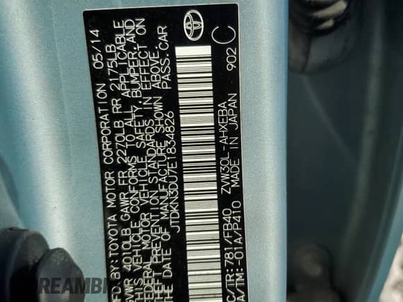 2014 Toyota Prius Three с VIN JTDKN3DU7E1834826, выставлен на аукционе Copart как лот 82523855 с пробегом 200 353 миль миль и Чистый • Clean title. История ставок и продаж доступна на DreamBid. Изображение 12.