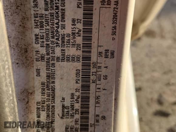 2019 Ford Fiesta S с VIN 3FADP4AJ6KM122265, выставлен на аукционе Copart как лот 82612475 с пробегом 75 820 миль миль и Списание • Salvage title. История ставок и продаж доступна на DreamBid. Изображение 12.