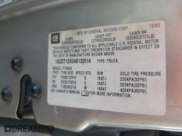 2004 Chevrolet S-10 LS с VIN 1GCDT13X04K132614, выставлен на аукционе Copart как лот 74753574 с пробегом Не указан миль и Чистый • Clean title. История ставок и продаж доступна на DreamBid. Изображение 12.