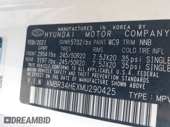 2021 Hyundai Palisade SEL with VIN KM8R34HEXMU290425, listed as a IAAI auction lot 43286606 with 90,694 mi miles and . Bid and sale history available at DreamBid. Image 9.