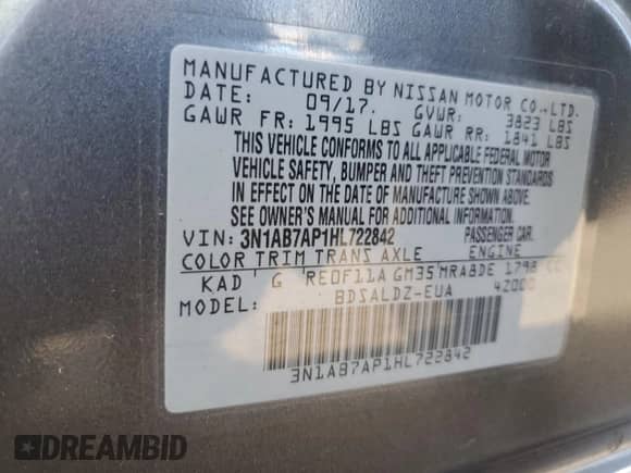 2017 Nissan Sentra SV с VIN 3N1AB7AP1HL722842, выставлен на аукционе Copart как лот 81659375 с пробегом 68 820 миль миль и Списание • Salvage title. История ставок и продаж доступна на DreamBid. Изображение 13.