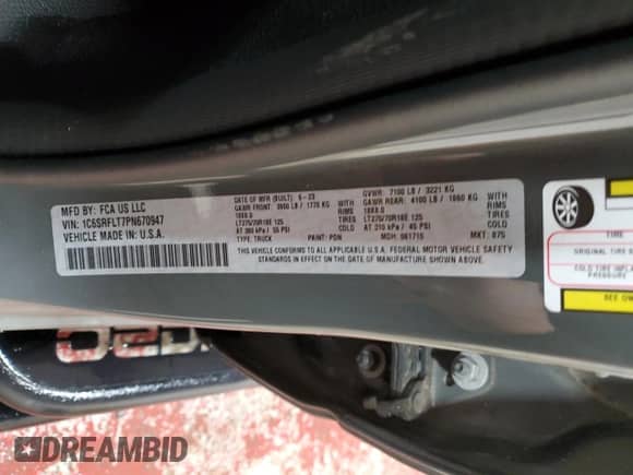 2023 Ram 1500 Rebel z VIN 1C6SRFLT7PN670947, wystawiony jako Copart lot #71454064 z przebiegiem 17 100 mil mil oraz Szkoda całkowita • Salvage title. Historia ofert i sprzedaży dostępna na DreamBid. Obrazek 14.