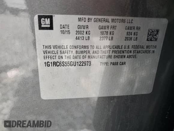 2016 Chevrolet Volt LT с VIN 1G1RC6S55GU122973, выставлен на аукционе Copart как лот 69190605 с пробегом 117 628 миль миль и Списание • Salvage title. История ставок и продаж доступна на DreamBid. Изображение 13.