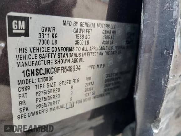 2015 Chevrolet Suburban LT z VIN 1GNSCJKC9FR548894, wystawiony jako Copart lot #81880935 z przebiegiem 161 389 mil mil oraz Szkoda całkowita • Salvage title. Historia ofert i sprzedaży dostępna na DreamBid. Obrazek 14.