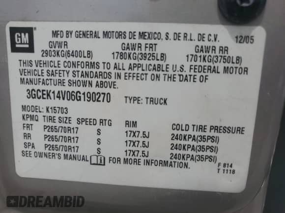 2006 Chevrolet Silverado 1500 Work Truck с VIN 3GCEK14V06G190270, выставлен на аукционе Copart как лот 62865225 с пробегом 110 847 миль миль и Списание • Salvage title. История ставок и продаж доступна на DreamBid. Изображение 12.