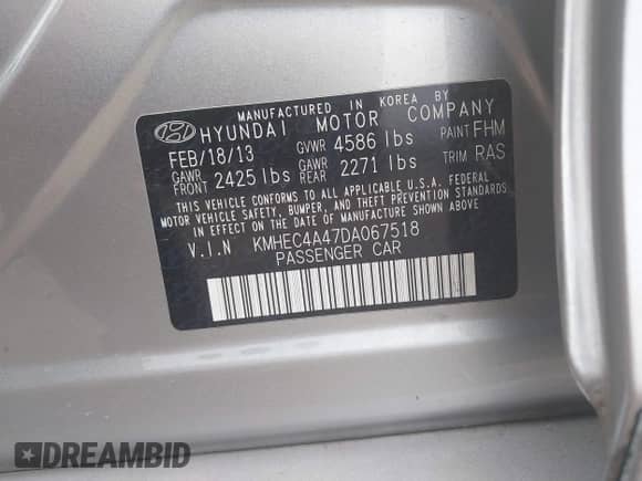 2013 Hyundai Sonata Limited z VIN KMHEC4A47DA067518, wystawiony jako IAAI lot #43002154 z przebiegiem 57 765 mil mil oraz . Historia ofert i sprzedaży dostępna na DreamBid. Obrazek 9.