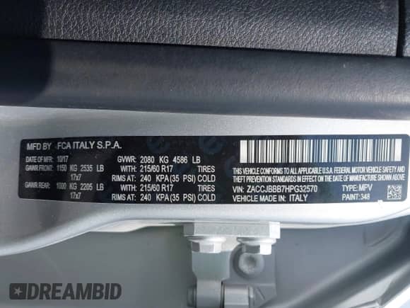 2017 Jeep Renegade Altitude с VIN ZACCJBBB7HPG32570, выставлен на аукционе IAAI как лот 43018792 с пробегом 99 228 миль миль и . История ставок и продаж доступна на DreamBid. Изображение 9.