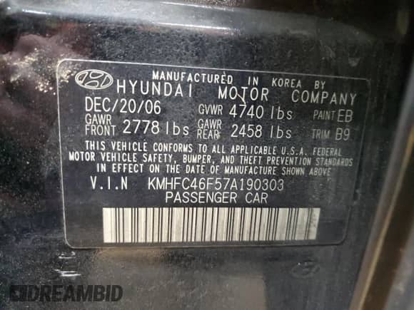 2007 Hyundai Azera SE с VIN KMHFC46F57A190303, выставлен на аукционе Copart как лот 87173494 с пробегом 121 463 миль миль и Списание • Salvage title. История ставок и продаж доступна на DreamBid. Изображение 12.