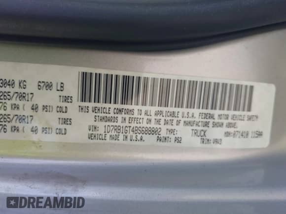 2011 Ram 1500 Big Horn with VIN 1D7RB1GT4BS688802, listed as a IAAI auction lot 42016903 with 134,475 mi miles and . Bid and sale history available at DreamBid. Image 9.