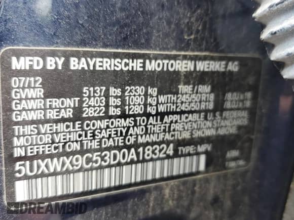 2013 BMW X3 xDrive28i с VIN 5UXWX9C53D0A18324, выставлен на аукционе Copart как лот 58662115 с пробегом 87 364 миль миль и Списание • Salvage title. История ставок и продаж доступна на DreamBid. Изображение 13.