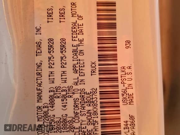 2019 Toyota Tundra SR5 with VIN 5TFHY5F18KX853782, listed as a Copart auction lot 90364335 with 61,242 mi miles and Salvage title. Bid and sale history available at DreamBid. Image 13.