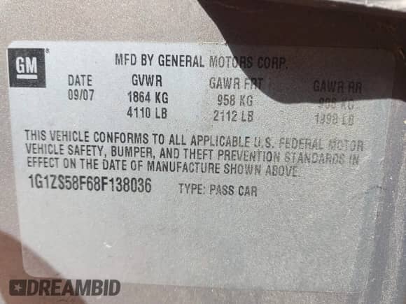 2008 Chevrolet Malibu Classic LS 1FL с VIN 1G1ZS58F68F138036, выставлен на аукционе IAAI как лот 42051876 с пробегом 177 346 миль миль и . История ставок и продаж доступна на DreamBid. Изображение 9.