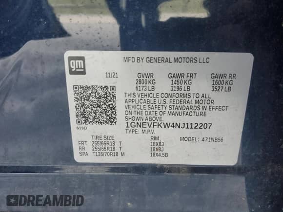 2022 Chevrolet Traverse LS with VIN 1GNEVFKW4NJ112207, listed as a Copart auction lot 47103345 with 14,666 mi miles and Salvage title. Bid and sale history available at DreamBid. Image 13.