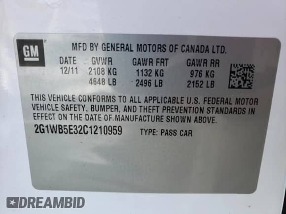 2012 Chevrolet Impala LT Retail with VIN 2G1WB5E32C1210959, listed as a Copart auction lot 89847055 with 76,493 mi miles and Salvage title. Bid and sale history available at DreamBid. Image 13.