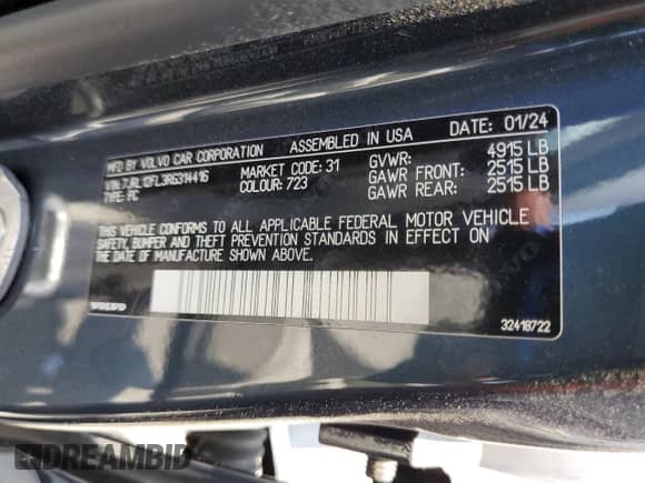 2024 Volvo S60 Plus Dark Theme z VIN 7JRL12FL3RG314416, wystawiony jako Copart lot #58085595 z przebiegiem 22 897 mil mil oraz Szkoda całkowita • Salvage title. Historia ofert i sprzedaży dostępna na DreamBid. Obrazek 12.