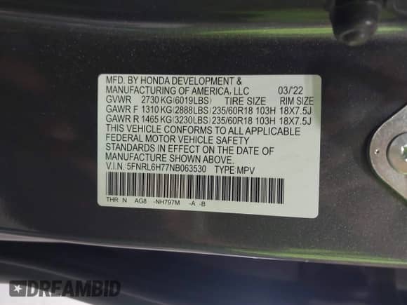 2022 Honda Odyssey EX-L с VIN 5FNRL6H77NB063530, выставлен на аукционе IAAI как лот 43000734 с пробегом 53 477 миль миль и . История ставок и продаж доступна на DreamBid. Изображение 9.