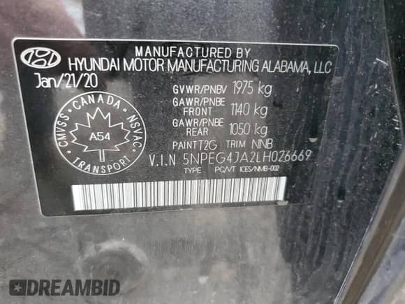 2020 Hyundai Sonata SE с VIN 5NPEG4JA2LH026669, выставлен на аукционе Copart как лот 85343775 с пробегом 127 014 миль миль и Списание • Salvage title. История ставок и продаж доступна на DreamBid. Изображение 13.