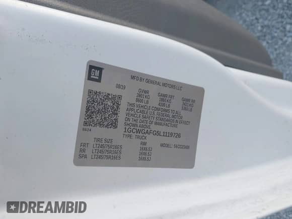 2020 Chevrolet Express Cargo with VIN 1GCWGAFG5L1119726, listed as a IAAI auction lot 42648575 with 219,326 mi miles and . Bid and sale history available at DreamBid. Image 9.