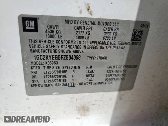 2015 Chevrolet Silverado 3500HD Work Truck с VIN 1GC2KYEG5FZ504068, выставлен на аукционе Copart как лот 64436355 с пробегом 275 638 миль миль и Чистый • Clean title. История ставок и продаж доступна на DreamBid. Изображение 12.