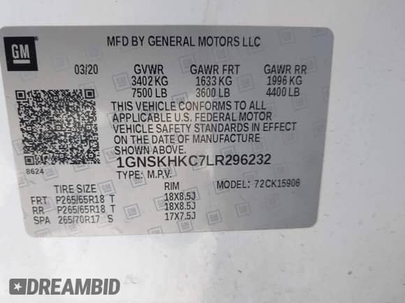 2020 Chevrolet Suburban LT с VIN 1GNSKHKC7LR296232, выставлен на аукционе IAAI как лот 42413698 с пробегом 87 567 миль миль и . История ставок и продаж доступна на DreamBid. Изображение 9.