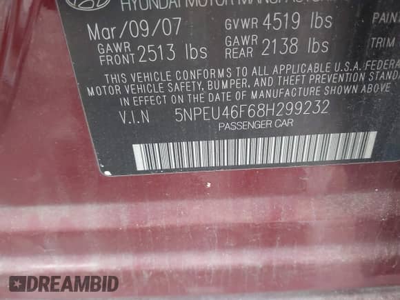 2008 Hyundai Sonata SE с VIN 5NPEU46F68H299232, выставлен на аукционе IAAI как лот 43474934 с пробегом 120 970 миль миль и . История ставок и продаж доступна на DreamBid. Изображение 9.