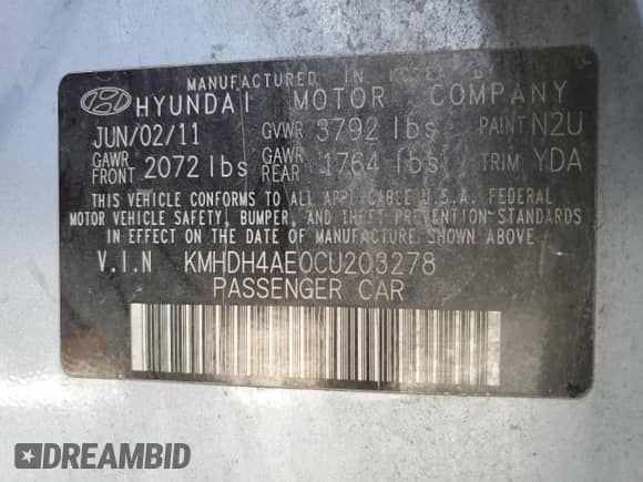 2012 Hyundai Elantra Limited z VIN KMHDH4AE0CU203278, wystawiony jako Copart lot #69236835 z przebiegiem 183 334 mil mil oraz Szkoda całkowita • Salvage title. Historia ofert i sprzedaży dostępna na DreamBid. Obrazek 12.