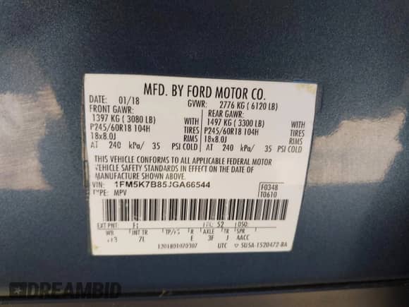 2018 Ford Explorer z VIN 1FM5K7B85JGA66544, wystawiony jako IAAI lot #42894008 z przebiegiem 93 961 mil mil oraz . Historia ofert i sprzedaży dostępna na DreamBid. Obrazek 9.