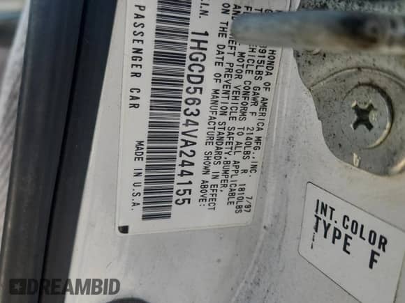 1997 Honda Accord LX with VIN 1HGCD5634VA244155, listed as a Copart auction lot 70736475 with 239,580 mi miles and Salvage title. Bid and sale history available at DreamBid. Image 12.