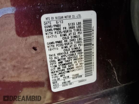 2013 Nissan Murano LE с VIN JN8AZ1MU1DW213821, выставлен на аукционе Copart как лот 58426155 с пробегом 191 565 миль миль и Списание • Salvage title. История ставок и продаж доступна на DreamBid. Изображение 13.