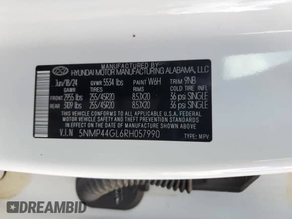 2024 Hyundai Santa Fe Limited с VIN 5NMP44GL6RH057990, выставлен на аукционе Copart как лот 71924355 с пробегом 22 878 миль миль и Списание • Salvage title. История ставок и продаж доступна на DreamBid. Изображение 13.