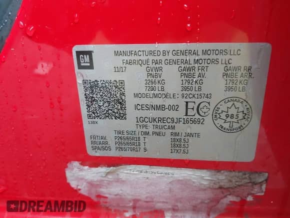 2018 Chevrolet Silverado 1500 LT с VIN 1GCUKREC9JF165692, выставлен на аукционе IAAI как лот 43015245 с пробегом 95 258 миль миль и . История ставок и продаж доступна на DreamBid. Изображение 9.