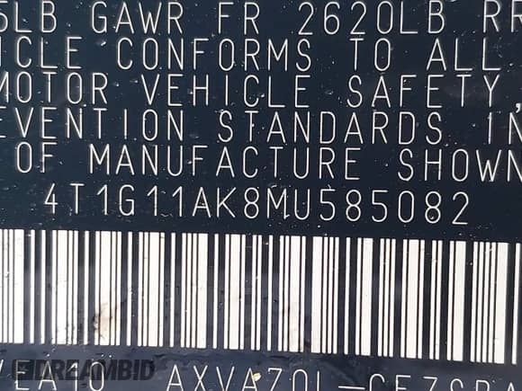 2021 Toyota Camry SE Nightshade z VIN 4T1G11AK8MU585082, wystawiony jako IAAI lot #43245347 z przebiegiem 88 301 mil mil oraz . Historia ofert i sprzedaży dostępna na DreamBid. Obrazek 9.