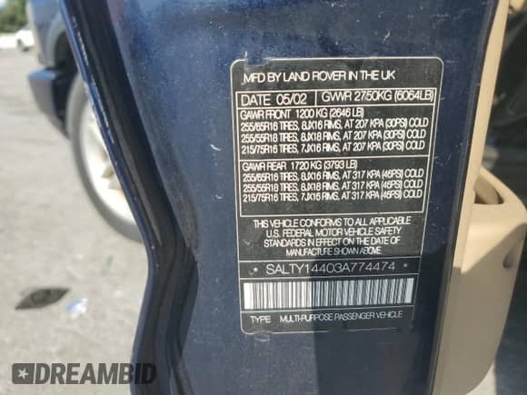 2003 Land Rover Discovery с VIN SALTY14403A774474, выставлен на аукционе Copart как лот 68020865 с пробегом 155 550 миль миль и Чистый • Clean title. История ставок и продаж доступна на DreamBid. Изображение 13.