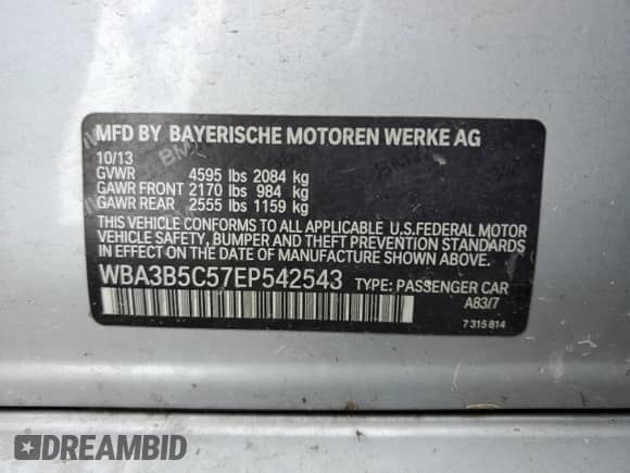 2014 BMW 3 Series 328i xDrive с VIN WBA3B5C57EP542543, выставлен на аукционе Copart как лот 70306685 с пробегом Не указан миль и Списание • Salvage title. История ставок и продаж доступна на DreamBid. Изображение 12.