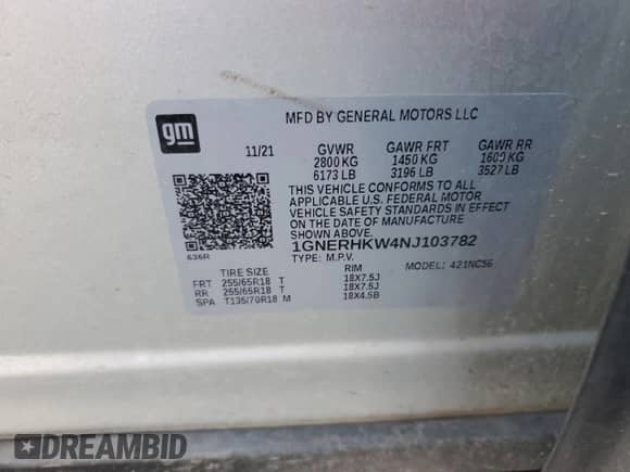 2022 Chevrolet Traverse LT с VIN 1GNERHKW4NJ103782, выставлен на аукционе Copart как лот 60924555 с пробегом 117 494 миль миль и Списание • Salvage title. История ставок и продаж доступна на DreamBid. Изображение 12.