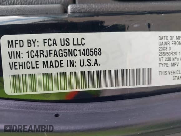 2022 Jeep Grand Cherokee Laredo X с VIN 1C4RJFAG5NC140568, выставлен на аукционе IAAI как лот 42444931 с пробегом 85 427 миль миль и . История ставок и продаж доступна на DreamBid. Изображение 9.