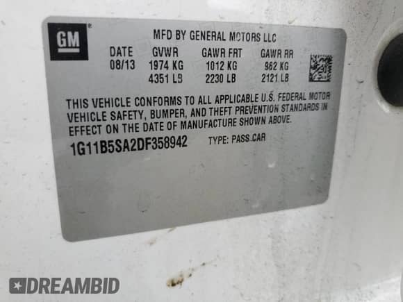 2013 Chevrolet Malibu LS с VIN 1G11B5SA2DF358942, выставлен на аукционе Copart как лот 56642915 с пробегом 132 444 миль миль и Списание • Salvage title. История ставок и продаж доступна на DreamBid. Изображение 12.