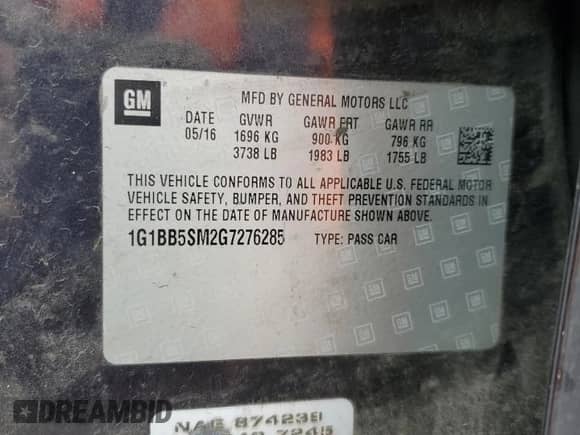 2016 Chevrolet Cruze LS с VIN 1G1BB5SM2G7276285, выставлен на аукционе Copart как лот 50049205 с пробегом 125 638 миль миль и Чистый • Clean title. История ставок и продаж доступна на DreamBid. Изображение 12.