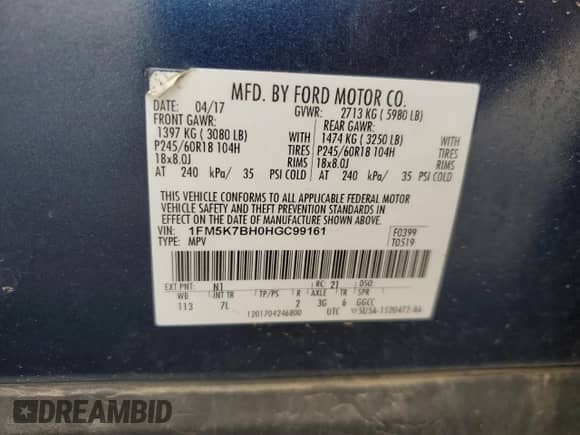 2017 Ford Explorer z VIN 1FM5K7BH0HGC99161, wystawiony jako Copart lot #83817975 z przebiegiem 161 790 mil mil oraz Szkoda całkowita • Salvage title. Historia ofert i sprzedaży dostępna na DreamBid. Obrazek 13.